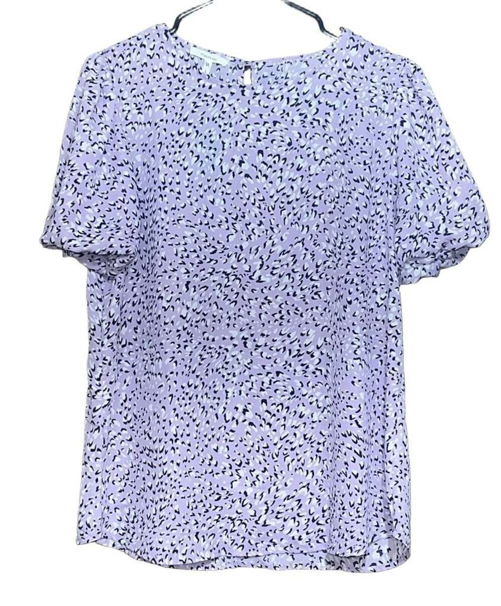 Maurices Blouse Size Large Purple Animal Print Short Puff Sleeve
